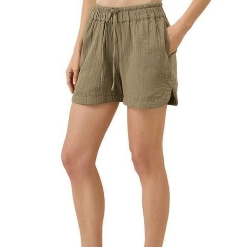 Pact Organic Cotton Gauze Shorts Womens XS Green Pull On Coastal Waist Pockets